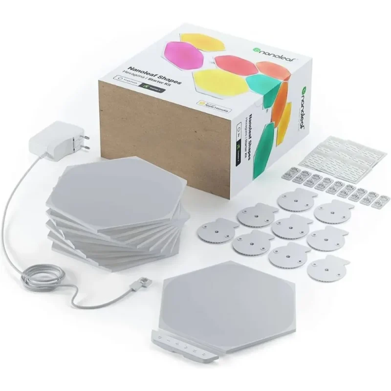 Nanoleaf Shapes White Hexagon Starter Kit Smart Light Panels LED RGBW Modular Wi-Fi Colour Changing Wall Lights Works with Alexa Google Assistant Apple Homekit for Room Decor & Gaming (9 Panels)