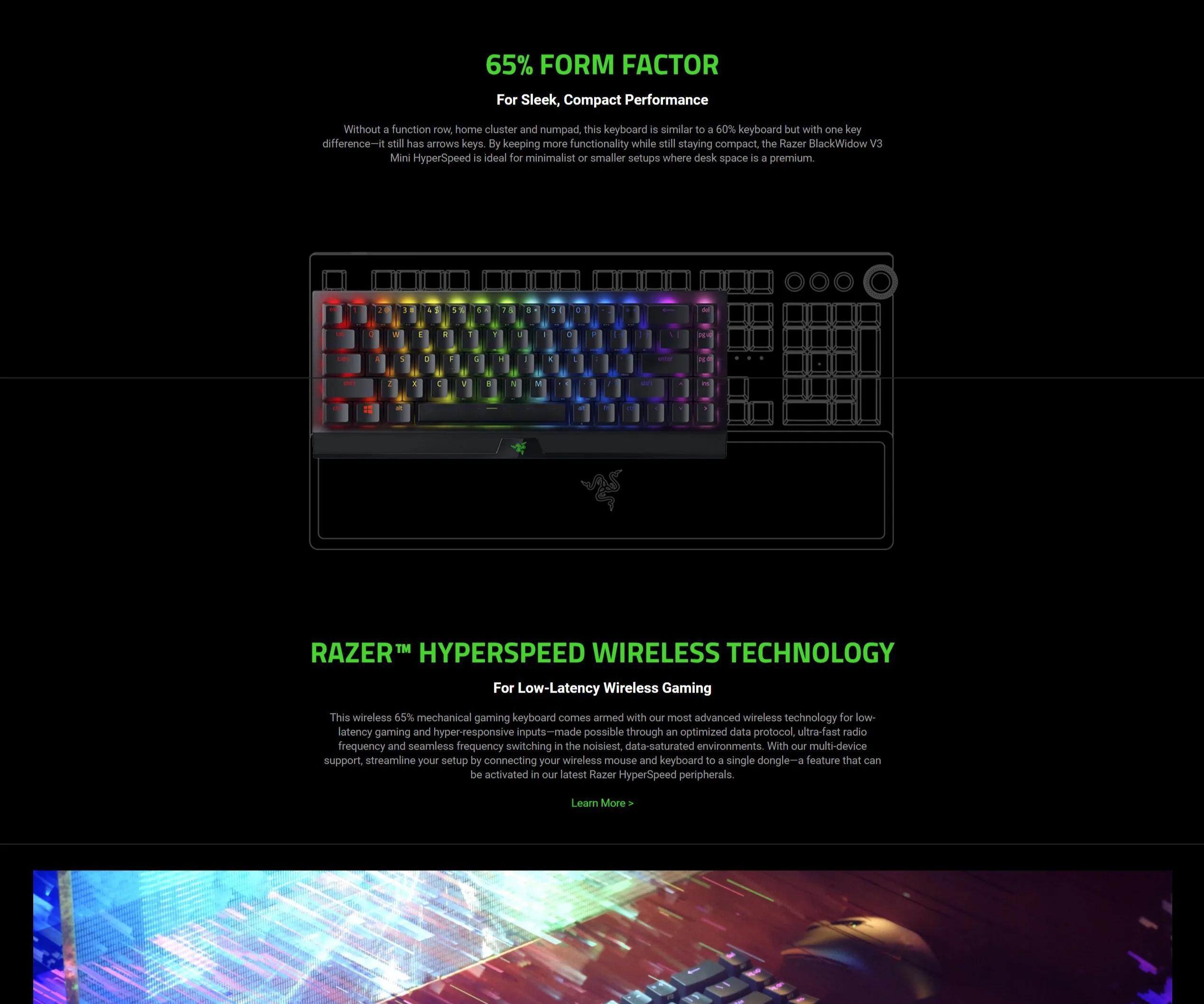 Razer BlackWidow V3 Mini HyperSpeed 65% Wireless Mechanical Gaming Keyboard – Green Switches - spec 1 - MegaComputer.pk