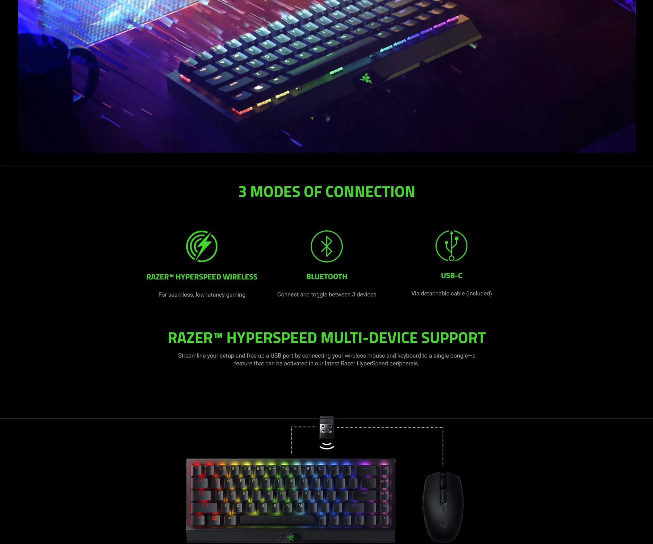 Razer BlackWidow V3 Mini HyperSpeed 65% Wireless Mechanical Gaming Keyboard – Green Switches - spec 2 - MegaComputer.pk