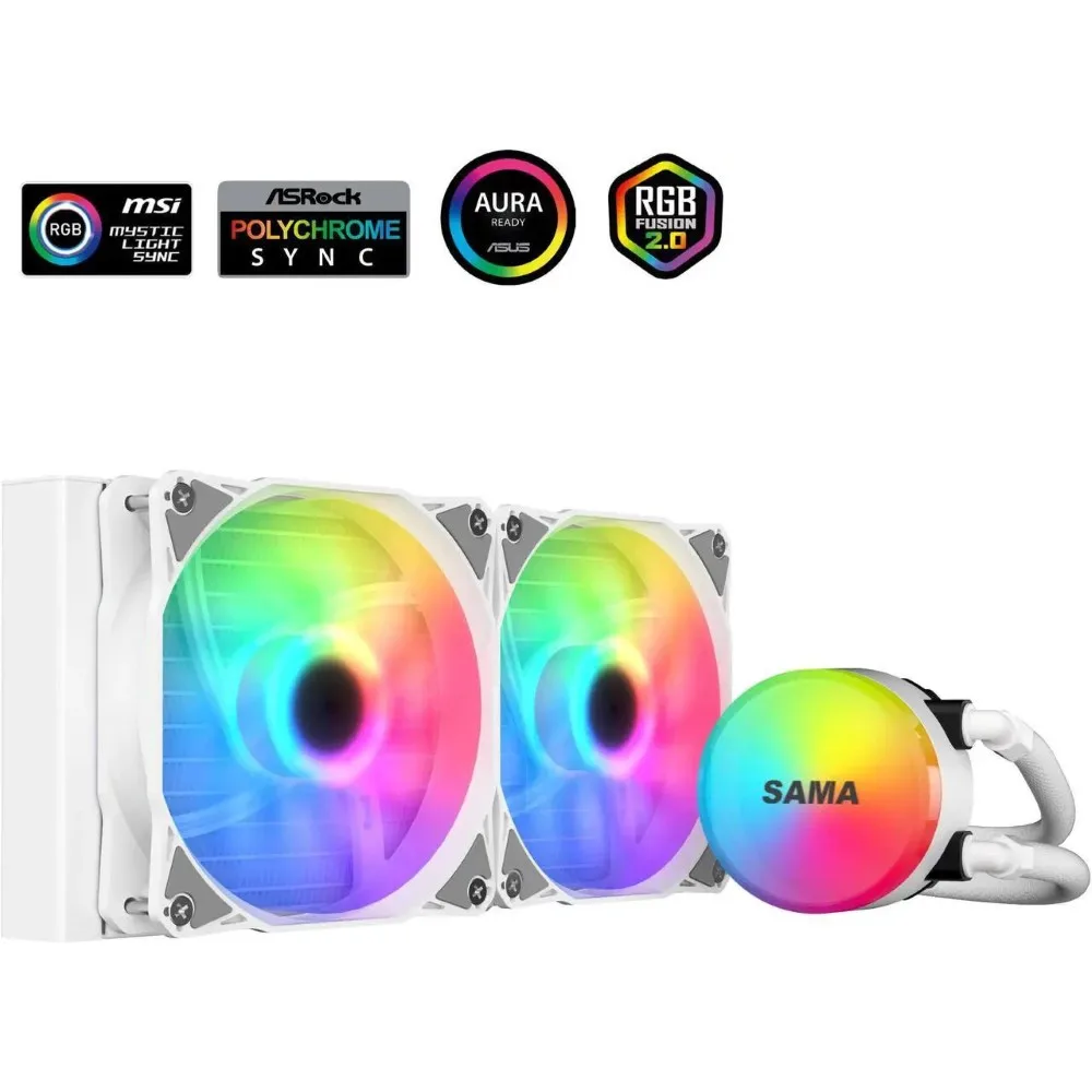 sama-sl240-240mm-rgb-pwm-fdb-fans-liquid-cooler-white-1 - MegaComputer.pk SAMA SL240 240mm RGB PWM & FDB Fans Liquid Cooler – White