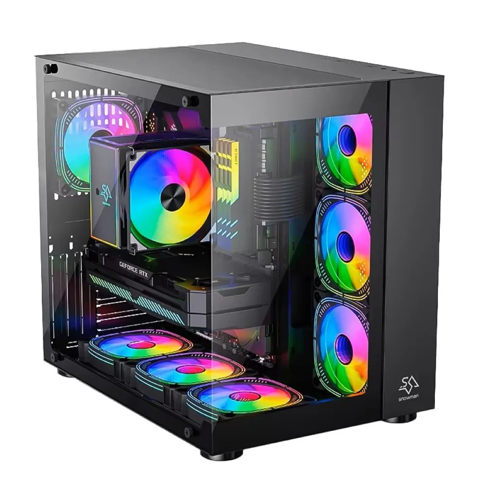 snowman-cs015-pro-mid-tower-gaming-pc-case-with-tempered-gla-1 - MegaComputer.pk SNOWMAN CS015 Pro Mid-Tower Gaming PC Case with Tempered Glass Side Panel and Pre-Installed ARGB Fans Black