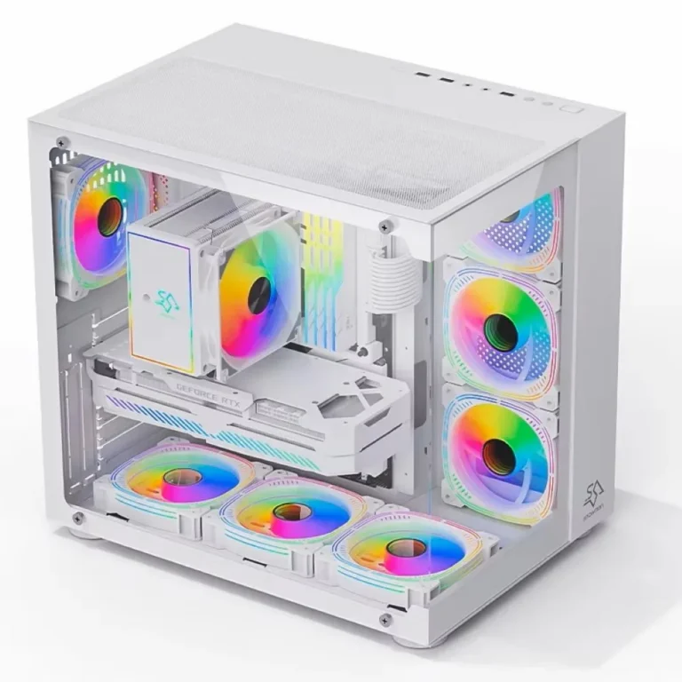 SNOWMAN CS015 Pro Mid-Tower Gaming PC Case with Tempered Glass Side Panel and Pre-Installed ARGB Fans White