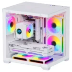 SNOWMAN CS049 Mid-Tower Gaming PC Case with Tempered Glass Side Panel and Pre-Installed ARGB Fans White