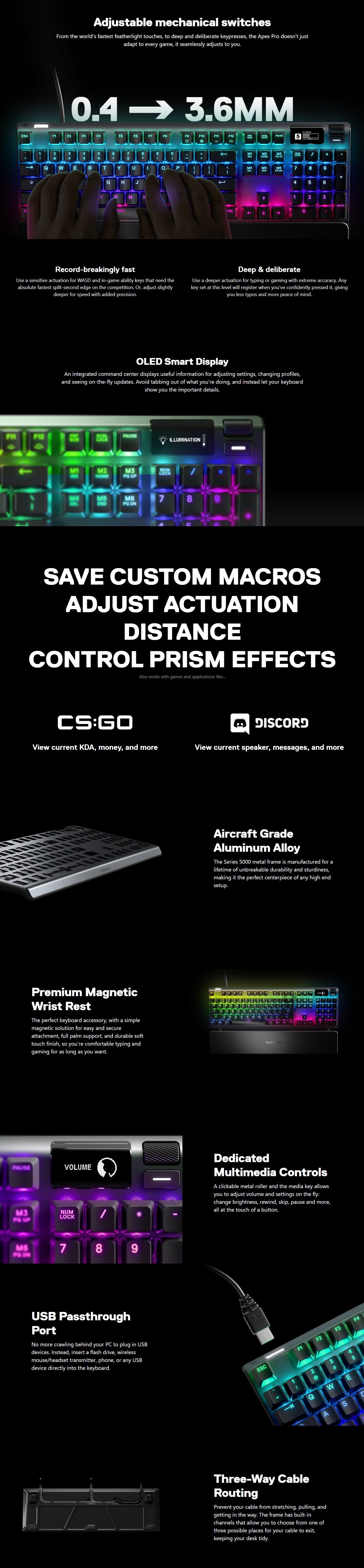 SteelSeries Apex Pro OLED Smart Display, RGB Backlit Mechanical Gaming Keyboard - Adjustable Actuation Switches