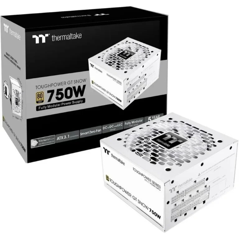 Thermaltake ToughPower GT 750W ATX 3.1 Standard Power Supply – 80 Plus Gold Efficiency Fully Modular, Smart Zero Fan Native 300W PCIe 5.1 Connector – Snow