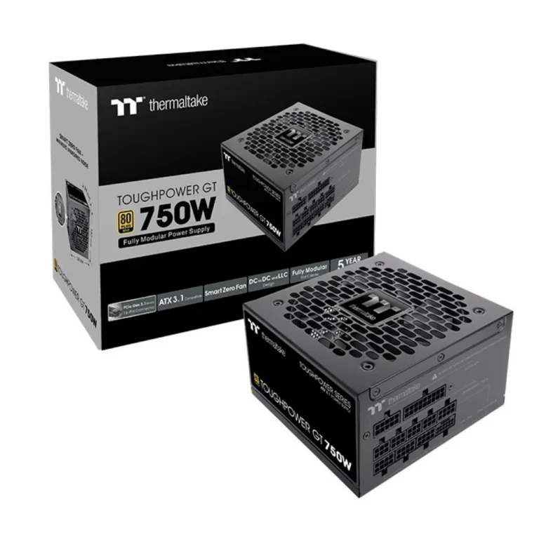 Thermaltake ToughPower GT 750W ATX 3.1 Standard Power Supply – 80 Plus Gold Efficiency Fully Modular, Smart Zero Fan Native 300W PCIe 5.1 Connector – Black