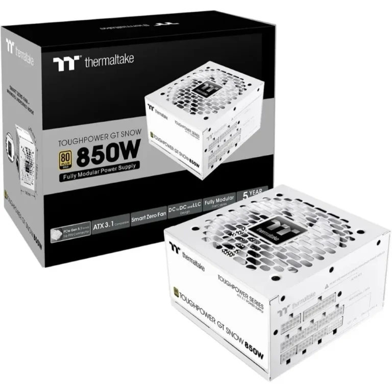 Thermaltake ToughPower GT 850W ATX 3.1 Standard Power Supply – 80 Plus Gold Efficiency Fully Modular, Smart Zero Fan Native 300W PCIe 5.1 Connector – Snow