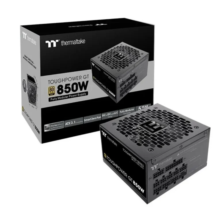 Thermaltake ToughPower GT 850W ATX 3.1 Standard Power Supply – 80 Plus Gold Efficiency Fully Modular, Smart Zero Fan Native 300W PCIe 5.1 Connector – Black