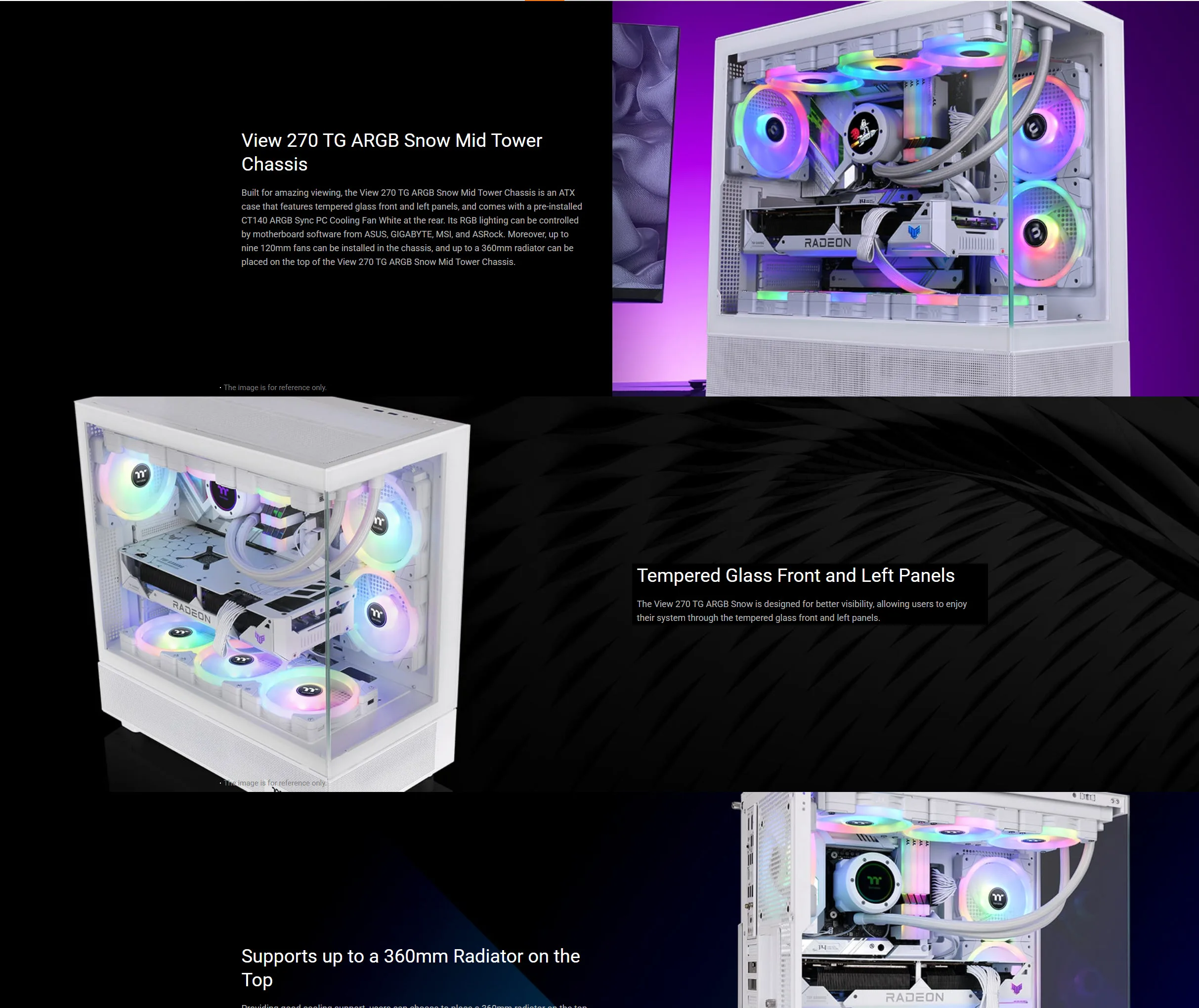 Thermaltake View 270 TG ARGB Mid Tower Gaming Case - Snow - spec 1 - MegaComputer.pk