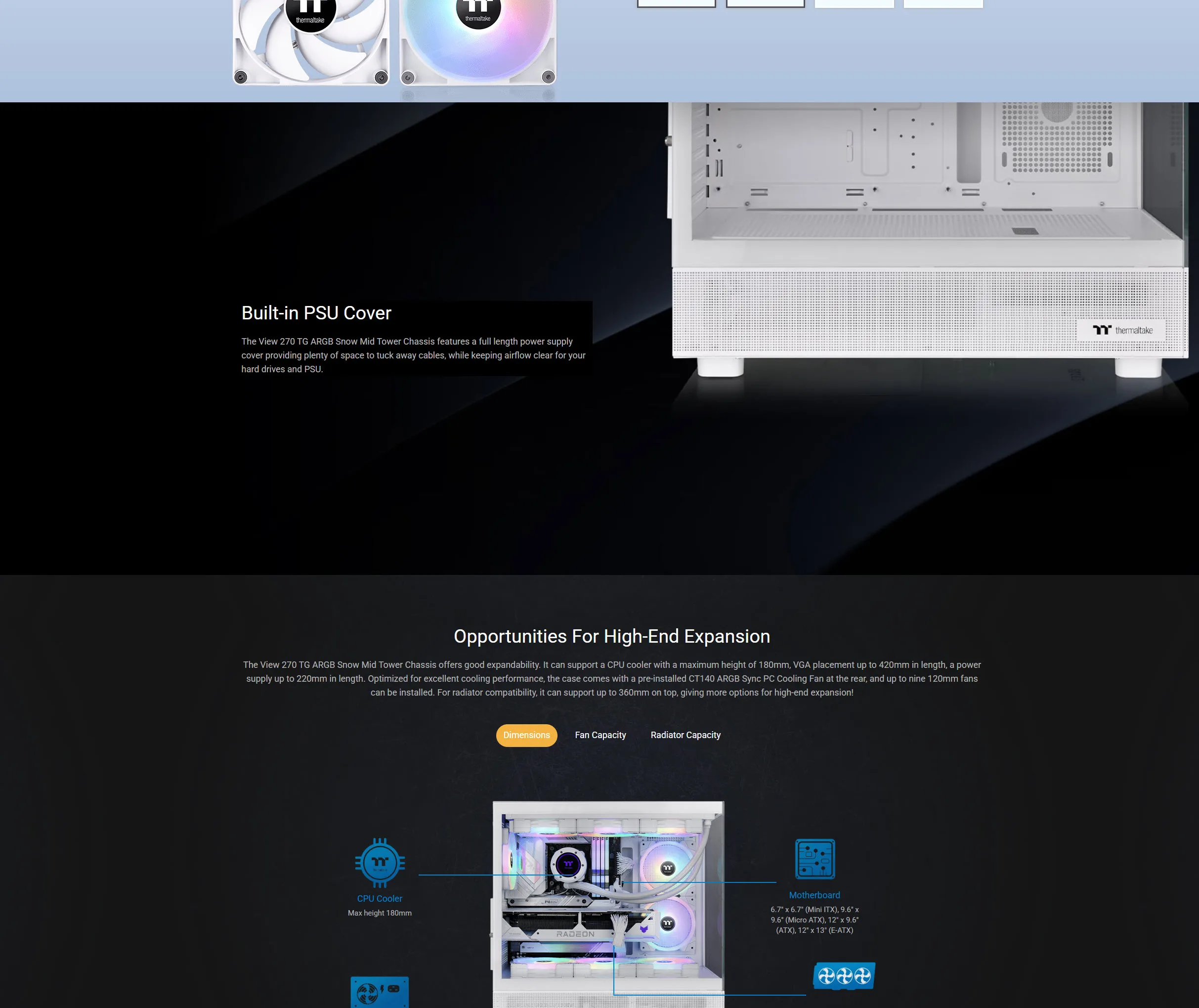 Thermaltake View 270 TG ARGB Mid Tower Gaming Case - Snow - spec 3 - MegaComputer.pk