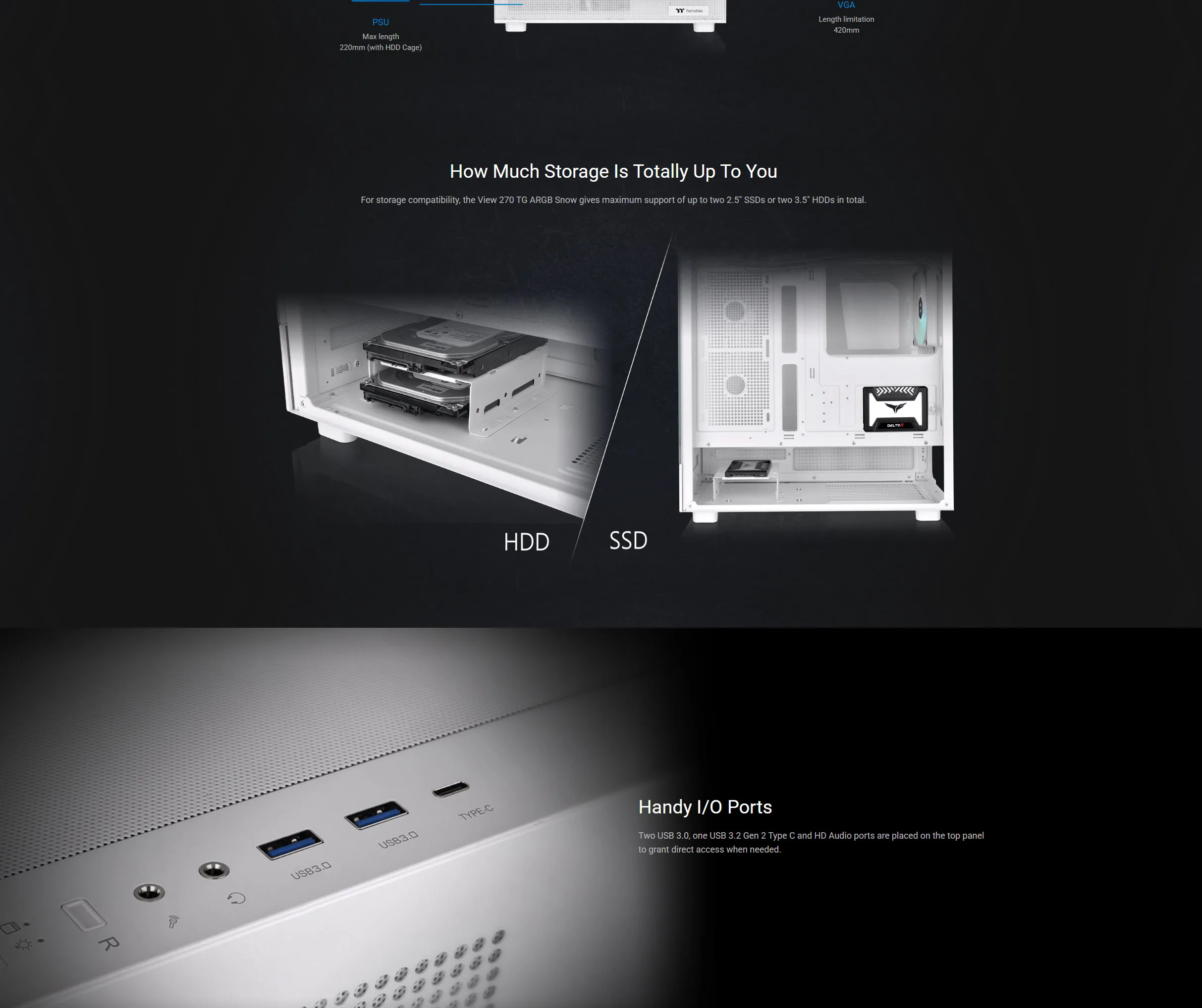 Thermaltake View 270 TG ARGB Mid Tower Gaming Case - Snow - spec 4 - MegaComputer.pk