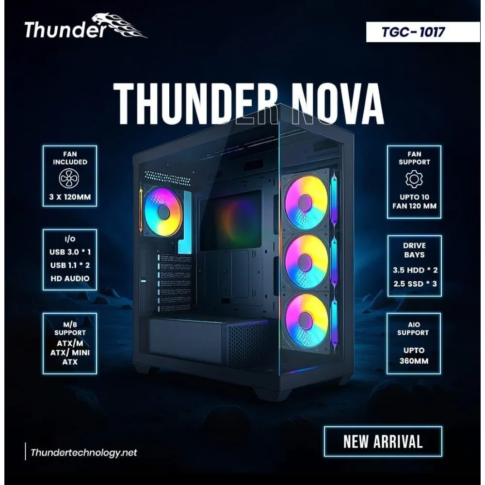 thunder-nova-pc-case-with-4xargb-infinity-fans-front-and-sid - MegaComputer.pk Thunder NOVA PC Case with 4xArgb infinity Fans front and side glass
