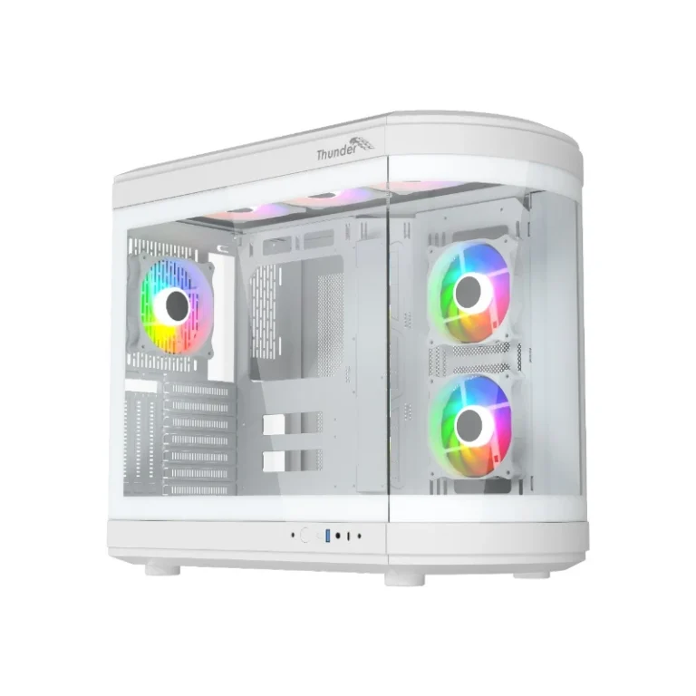 Thunder Rogue TGC-657W Modern Aesthetic Dual Chamber Panoramic Tempered Glass Mid-Tower ATX PC Gaming Case – White