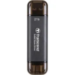 Transcend ESD310C 2TB External SSD USB 3.2 Gen2 Up to 1050 MB/s Type A and C Portable SSD with 2-in-1 Type C and Type A for iPhone iPad Android Car Audio System Sentry Mode – Iron Gray