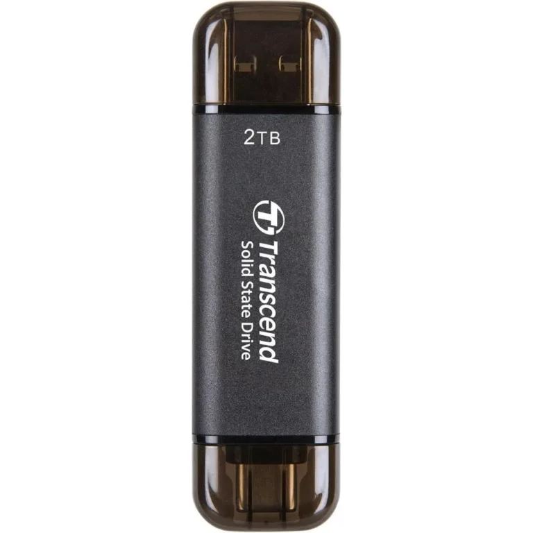 Transcend ESD310C 2TB External SSD USB 3.2 Gen2 Up to 1050 MB/s Type A and C Portable SSD with 2-in-1 Type C and Type A for iPhone iPad Android Car Audio System Sentry Mode – Iron Gray