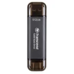 Transcend ESD310C 512GB External SSD USB 3.2 Gen2 Up to 1050 MB/s Type A and C Portable SSD with 2-in-1 Type C and Type A for iPhone iPad Android Car Audio System Sentry Mode – Iron Gray