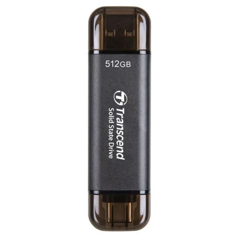 Transcend ESD310C 512GB External SSD USB 3.2 Gen2 Up to 1050 MB/s Type A and C Portable SSD with 2-in-1 Type C and Type A for iPhone iPad Android Car Audio System Sentry Mode – Iron Gray