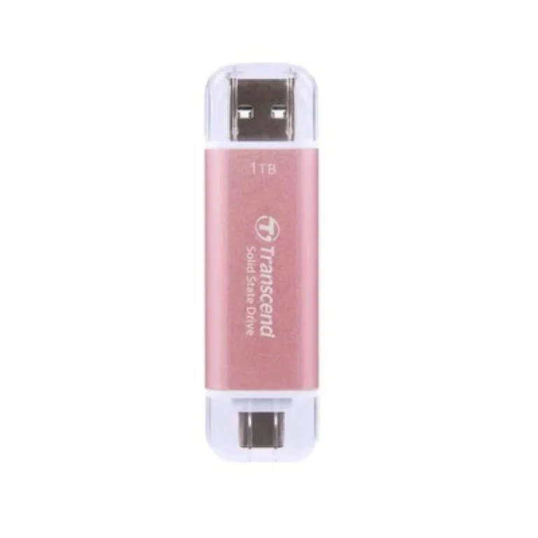 Transcend ESD310P 1TB External SSD USB 3.2 Gen2 Up to 1050 MB/s Type A and C Portable SSD with 2-in-1 Type C and Type A for iPhone iPad Android Car Audio System Sentry Mode – Pink