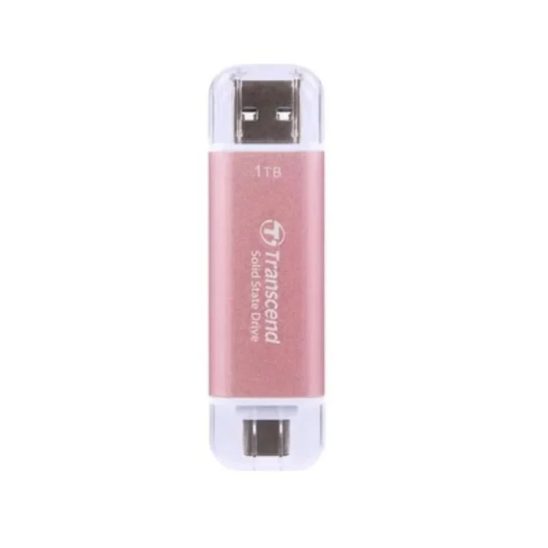 Transcend ESD310P 1TB External SSD USB 3.2 Gen2 Up to 1050 MB/s Type A and C Portable SSD with 2-in-1 Type C and Type A for iPhone iPad Android Car Audio System Sentry Mode – Pink