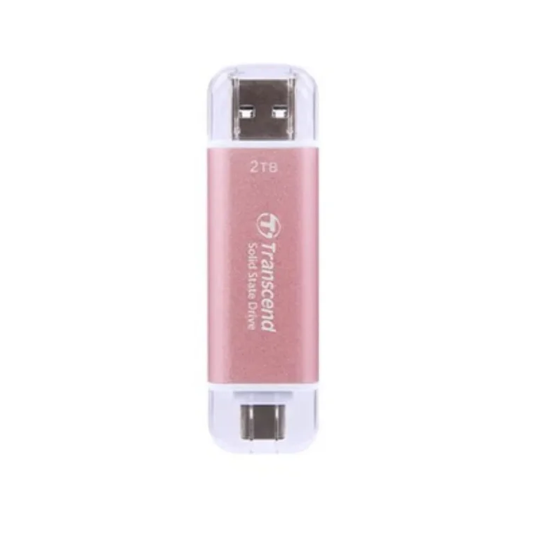 Transcend ESD310P 2TB External SSD USB 3.2 Gen2 Up to 1050 MB/s Type A and C Portable SSD with 2-in-1 Type C and Type A for iPhone iPad Android Car Audio System Sentry Mode – Pink