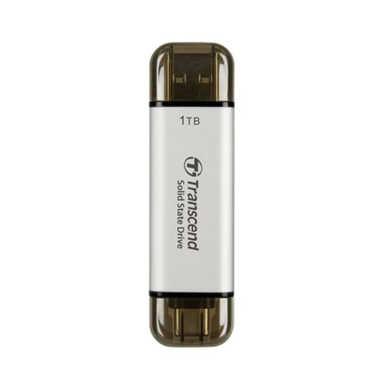 Transcend ESD310S 1TB External SSD USB 3.2 Gen2 Up to 1050 MB/s Type A and C Portable SSD with 2-in-1 Type C and Type A for iPhone iPad Android Car Audio System Sentry Mode – Silver