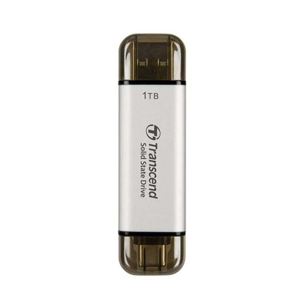 transcend-esd310s-1tb-external-ssd-usb-3-2-gen2-up-to-1050-m - MegaComputer.pk Transcend ESD310S 1TB External SSD USB 3.2 Gen2 Up to 1050 MB/s Type A and C Portable SSD with 2-in-1 Type C and Type A for iPhone iPad Android Car Audio System Sentry Mode – Silver
