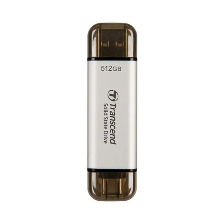 Transcend ESD310S 512GB External SSD USB 3.2 Gen2 Up to 1050 MB/s Type A and C Portable SSD with 2-in-1 Type C and Type A for iPhone iPad Android Car Audio System Sentry Mode – Silver