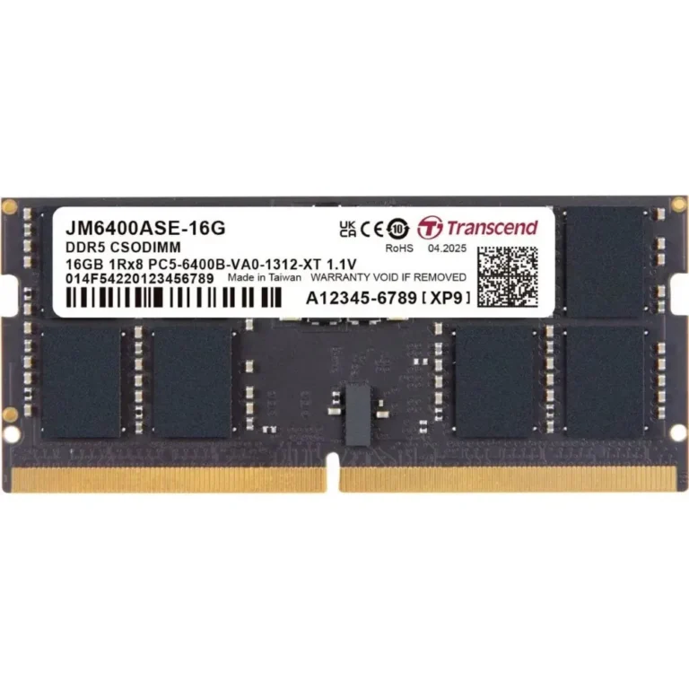 Transcend JetRam 16GB (1x16GB) 6400MHz C52 DDR5 SO-DIMM Laptop Memory