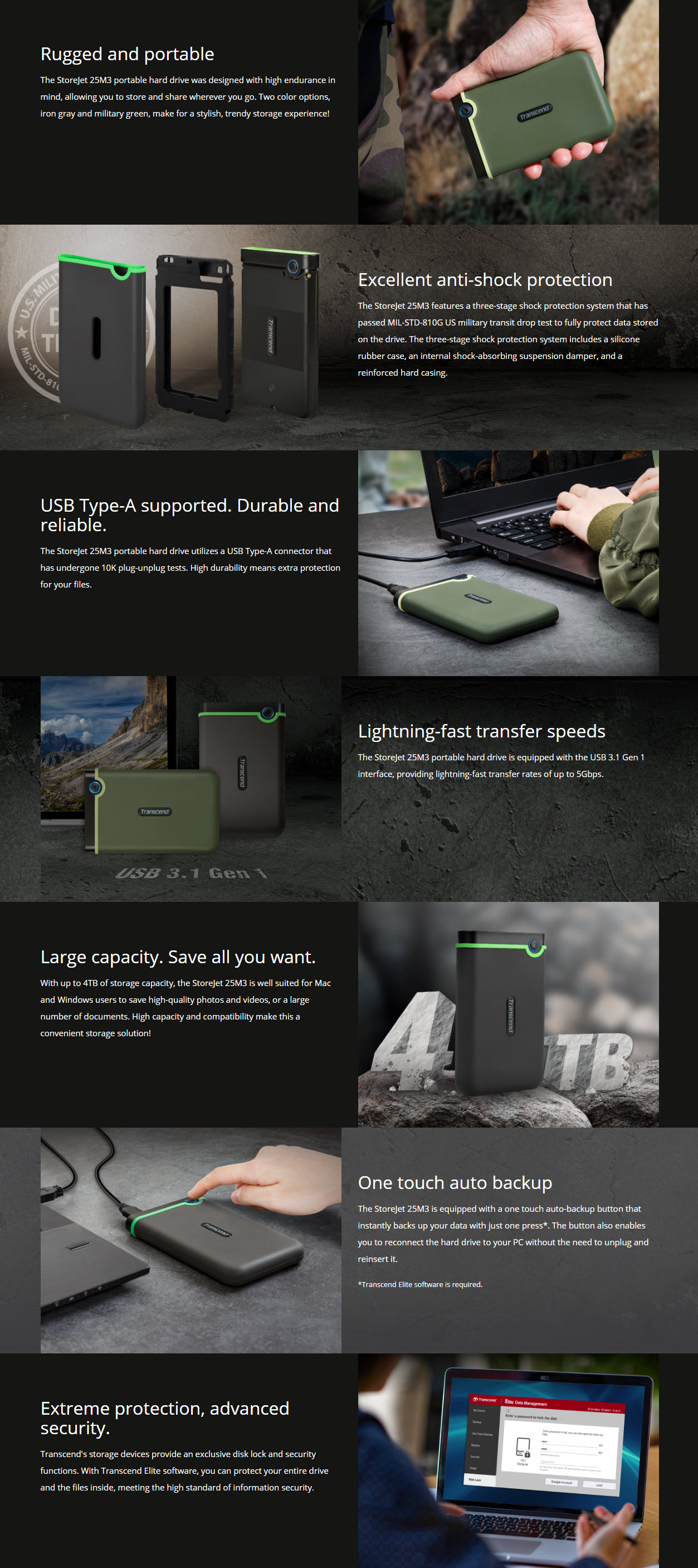 Transcend StoreJet 25M3S 1TB USB 3.1 Gen 1 External Hard Drive - Iron Gray