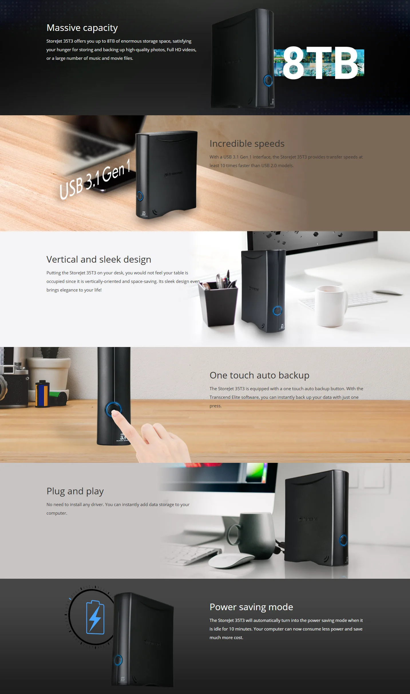 Transcend StoreJet 35T3 4TB USB 3.1 Gen 1 My Book Desktop External Hard Drive