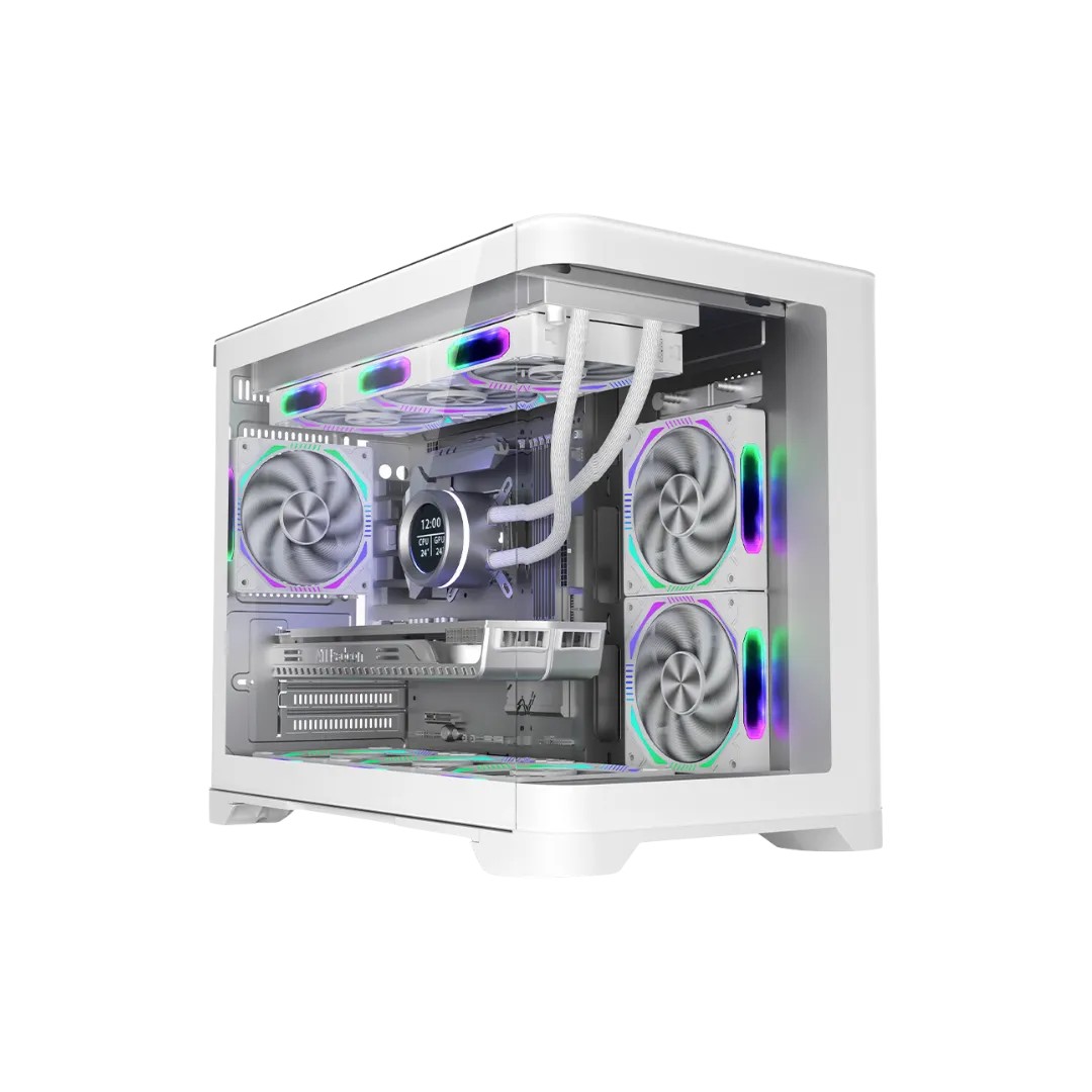 1-1802.jpg 1st Player UV6 FISK TANK M-ATX ITX PC Gaming Case - White - Image 1