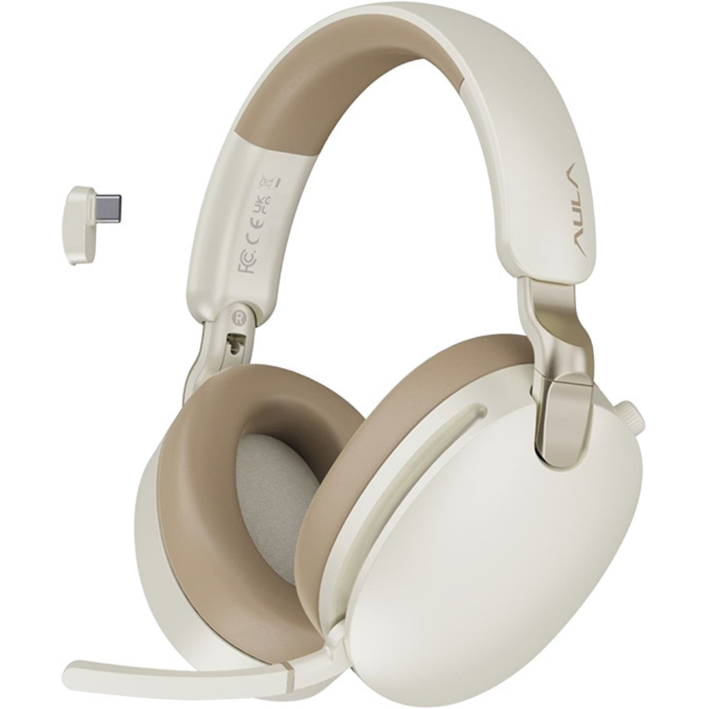 1-30.webp AULA A500 Tri-Mode Wireless & USB Wired Gaming Headset Beige - Image 1