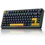 AULA F75 Wireless Mechanical Keyboard,75% Gasket Hot Swappable Custom Keyboard – Thunder Black (Black Dark Blue Orange – Crescent Axis Switch