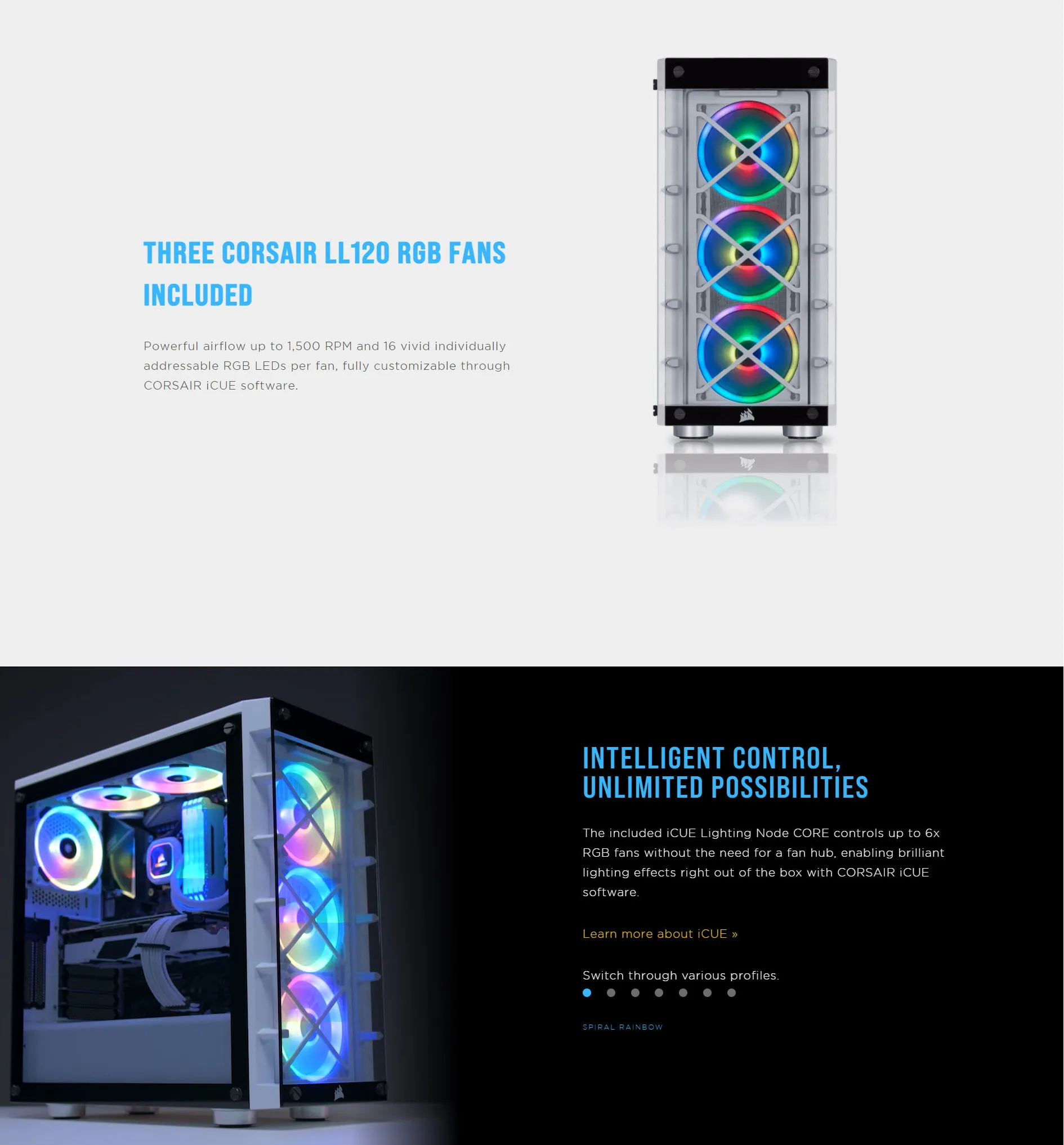 Corsair Crystal iCUE 465X RGB White Steel / Plastic / Tempered Glass ATX Mid Tower Computer Case - spec 2 - MegaComputer.pk