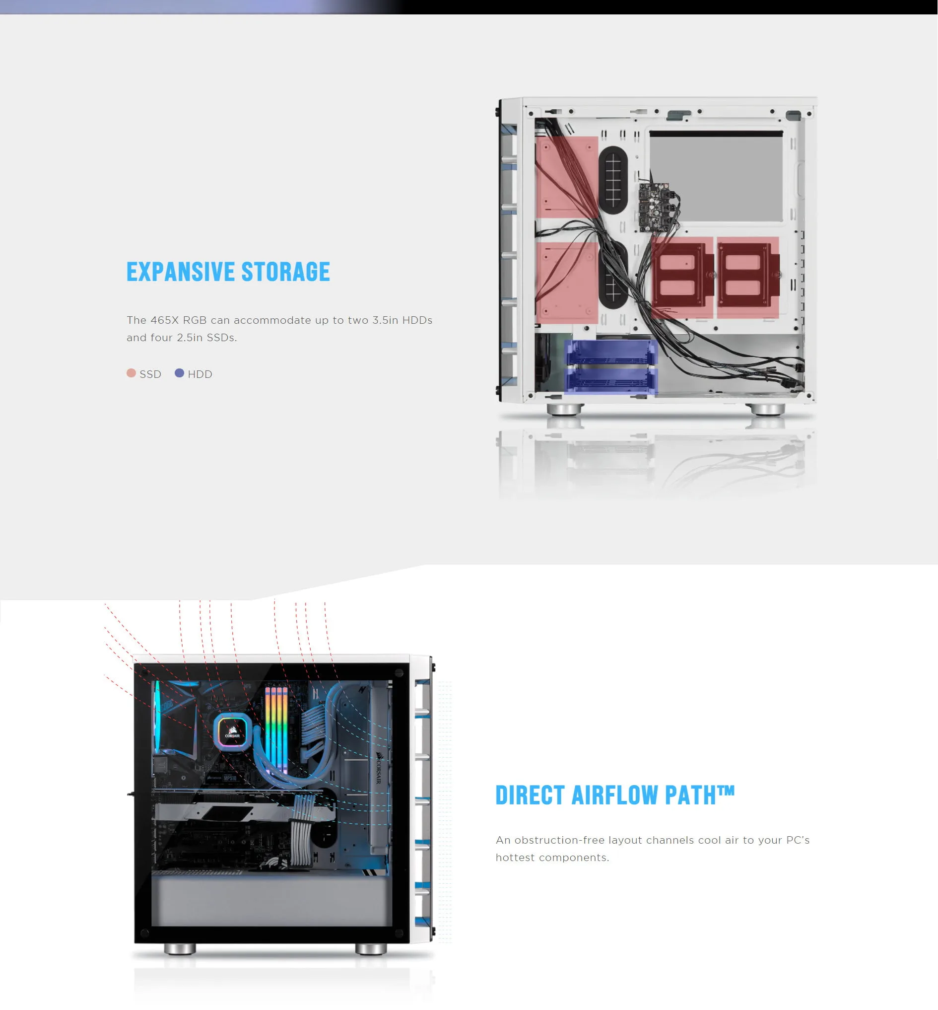 Corsair Crystal iCUE 465X RGB White Steel / Plastic / Tempered Glass ATX Mid Tower Computer Case - spec 3 - MegaComputer.pk