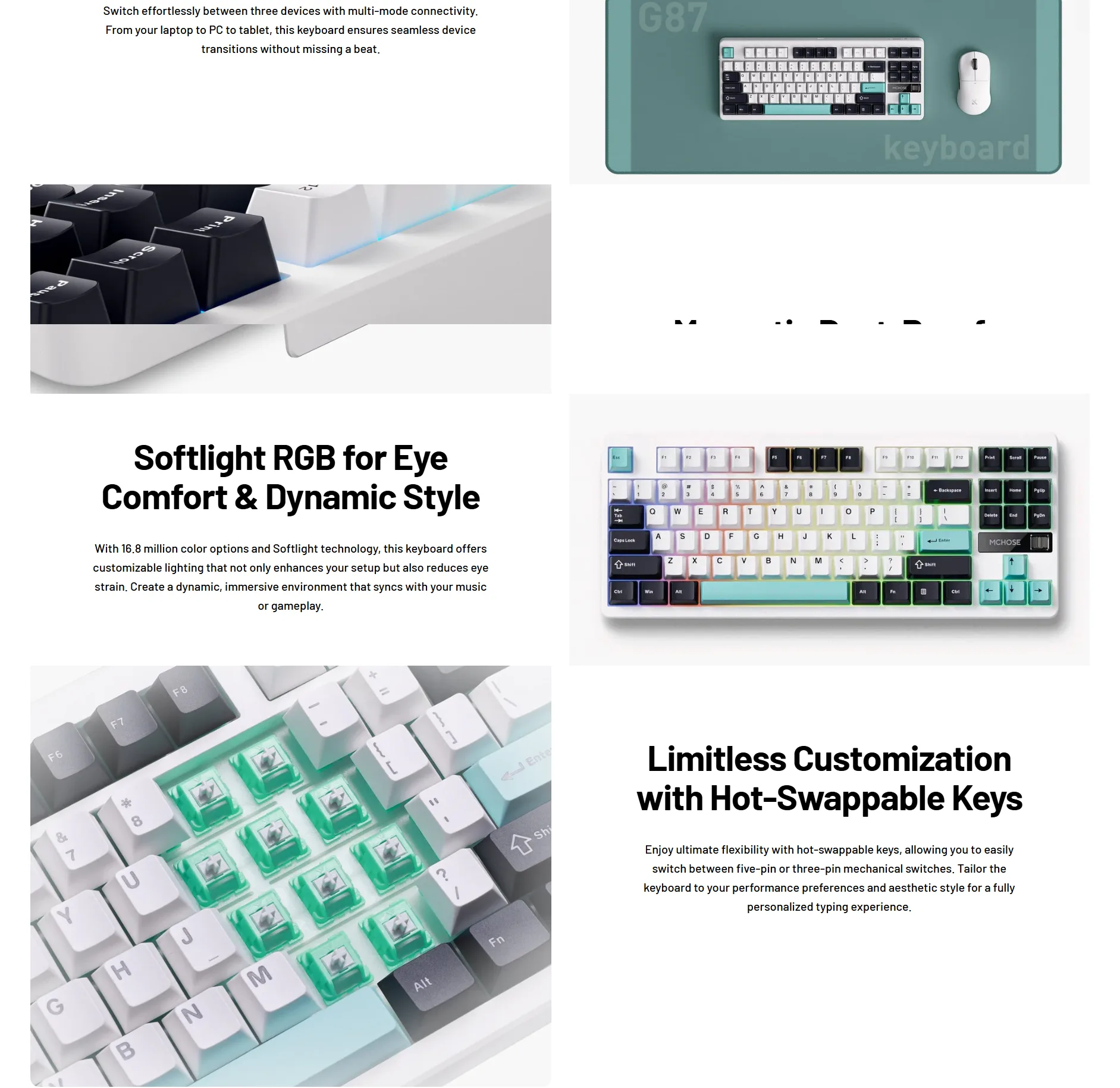 Mchose MC-G87-19 G87 Black Topographic 80% Tenkeyless V2 Speed Gold Switch Wireless Mechanical Gaming Keyboard - spec 4 - MegaComputer.pk