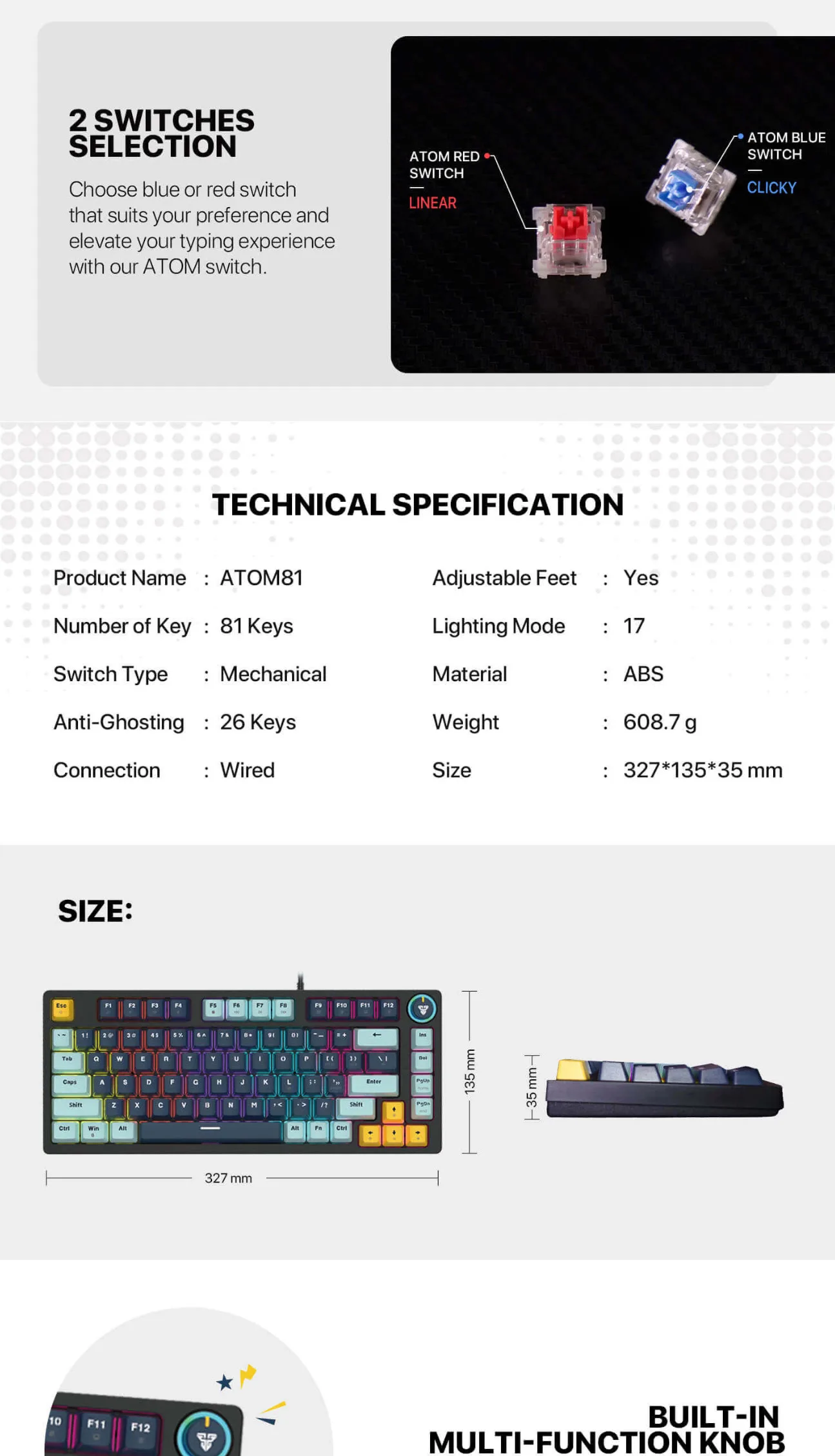 Fantech Atom 81 MK875V2 RGB Mizu Edition Mechanical Gaming Keyboard - Navy Blue (Blue Switches) - spec 3 - MegaComputer.pk