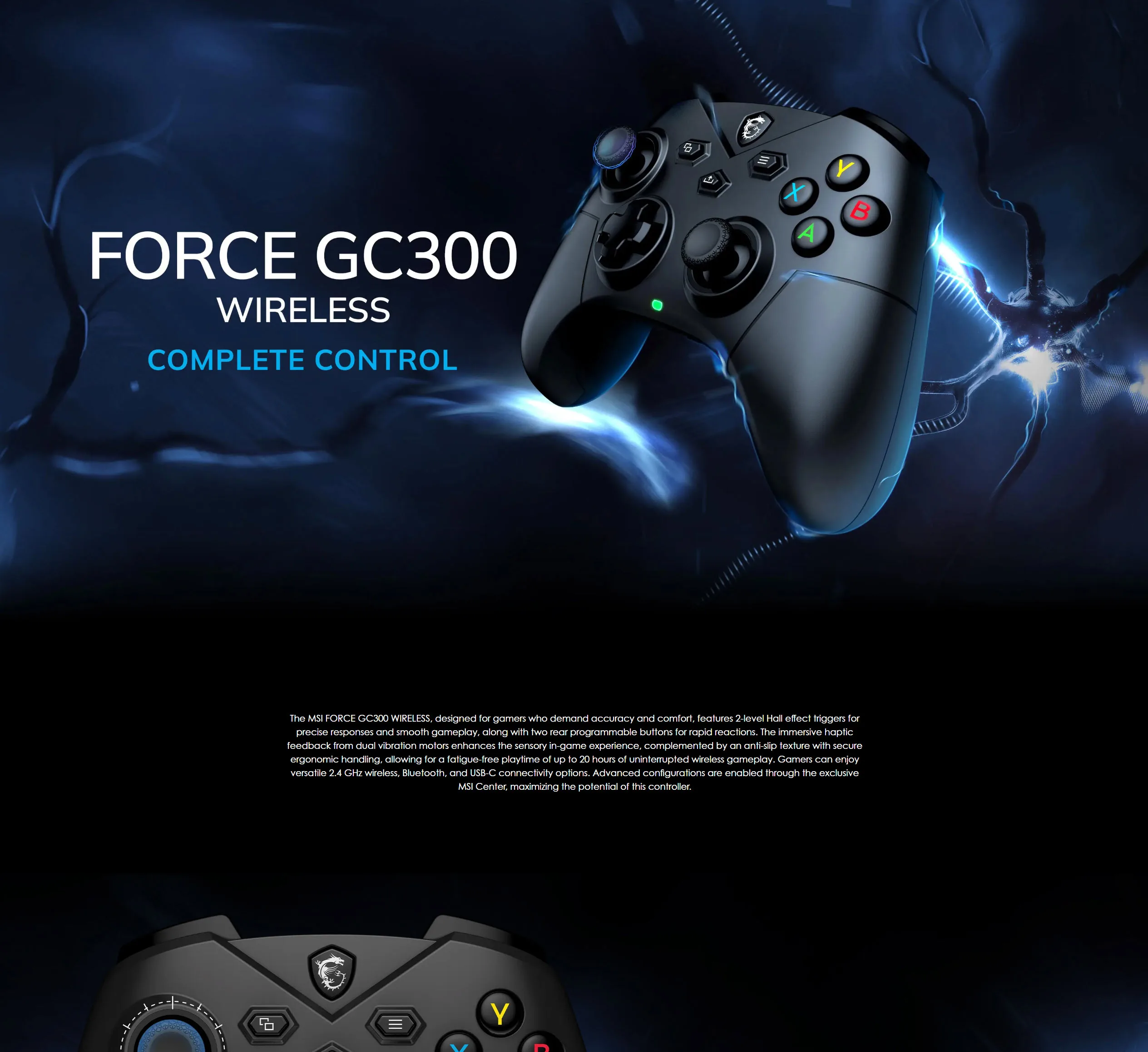MSI Force GC300 Wireless Gaming Controller Black - spec 1 - MegaComputer.pk