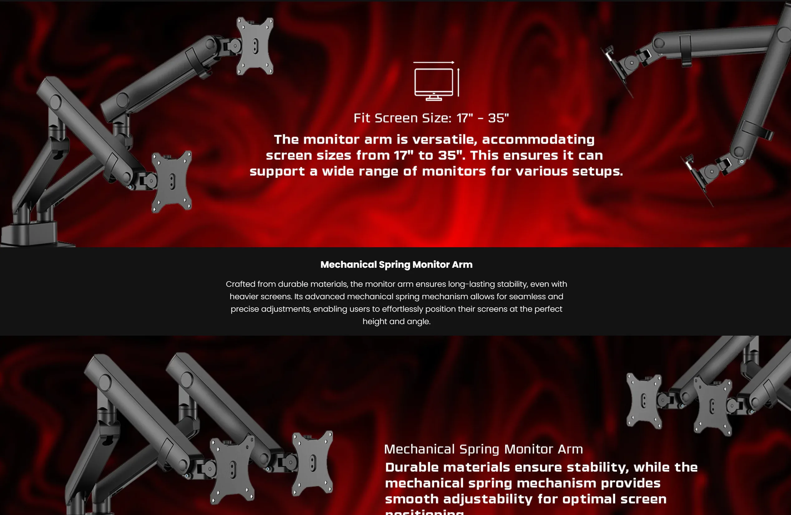 Twisted Minds Dual Screen Slim Heavy-Duty Mechanical Spring Monitor Arm – TM-84-C012 - spec 1 - MegaComputer.pk