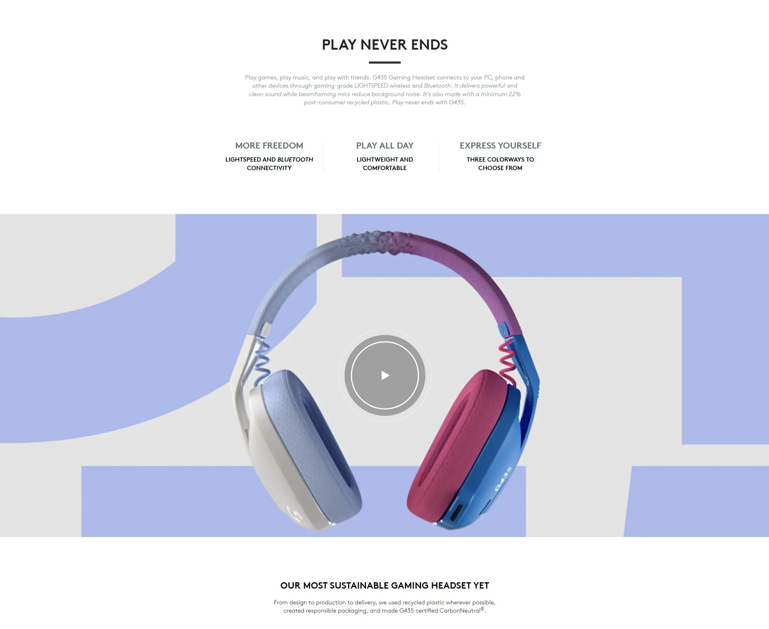 Logitech G435 Lightspeed Wireless Gaming Headset - Off White and Lilac 981-001075 - spec 1 - MegaComputer.pk