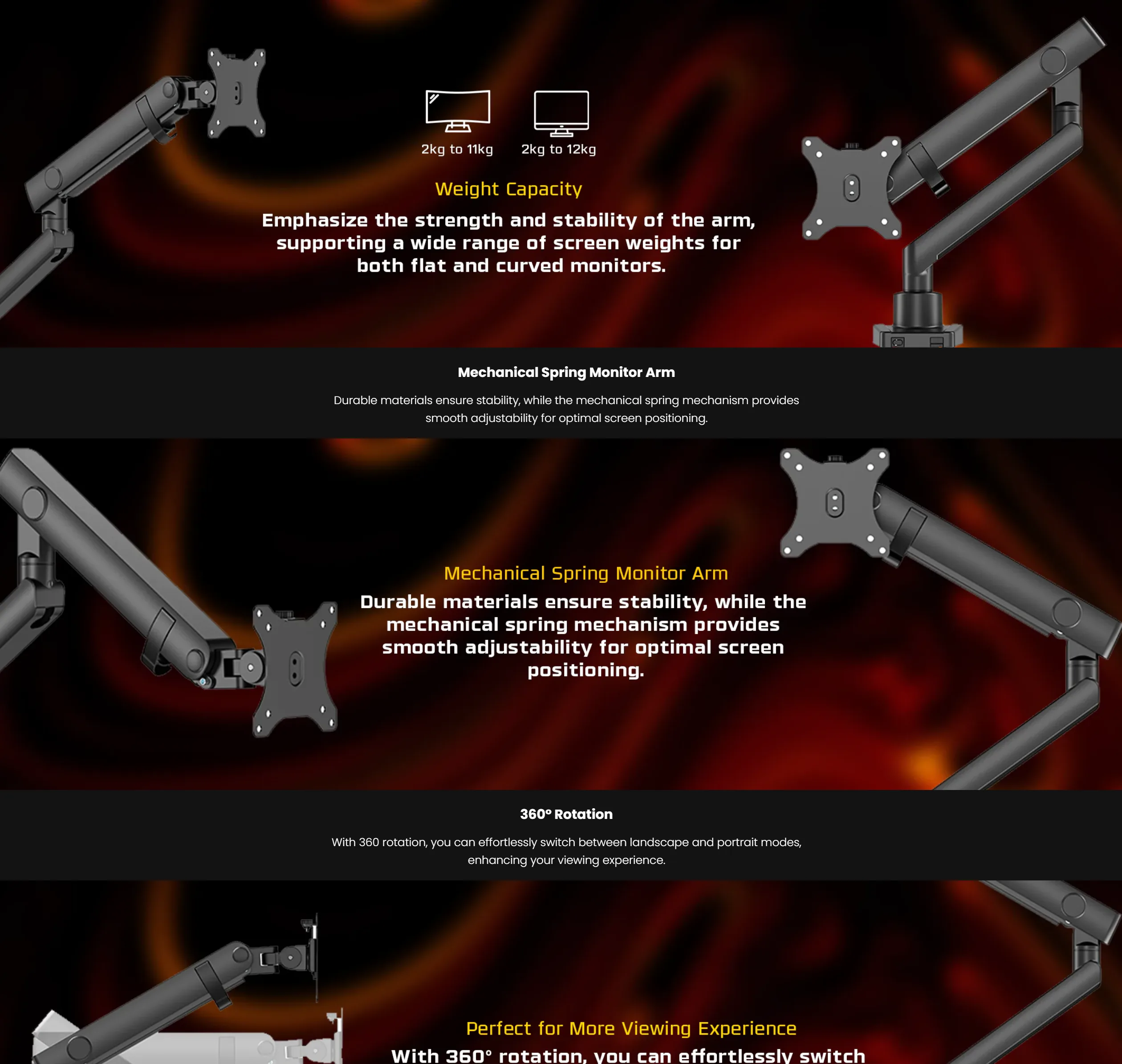 Twisted Minds Single Screen Slim Heavy-Duty Mechanical Spring Monitor Arm - TM-84-C06 - spec 1 - MegaComputer.pk