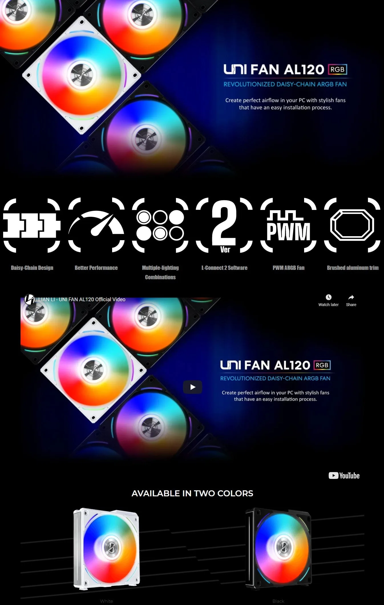 LIAN LI UNI Fan AL120 ARGB PWM 120mm Cooling Fan with Controller Pack of 3 White - spec 1 - MegaComputer.pk