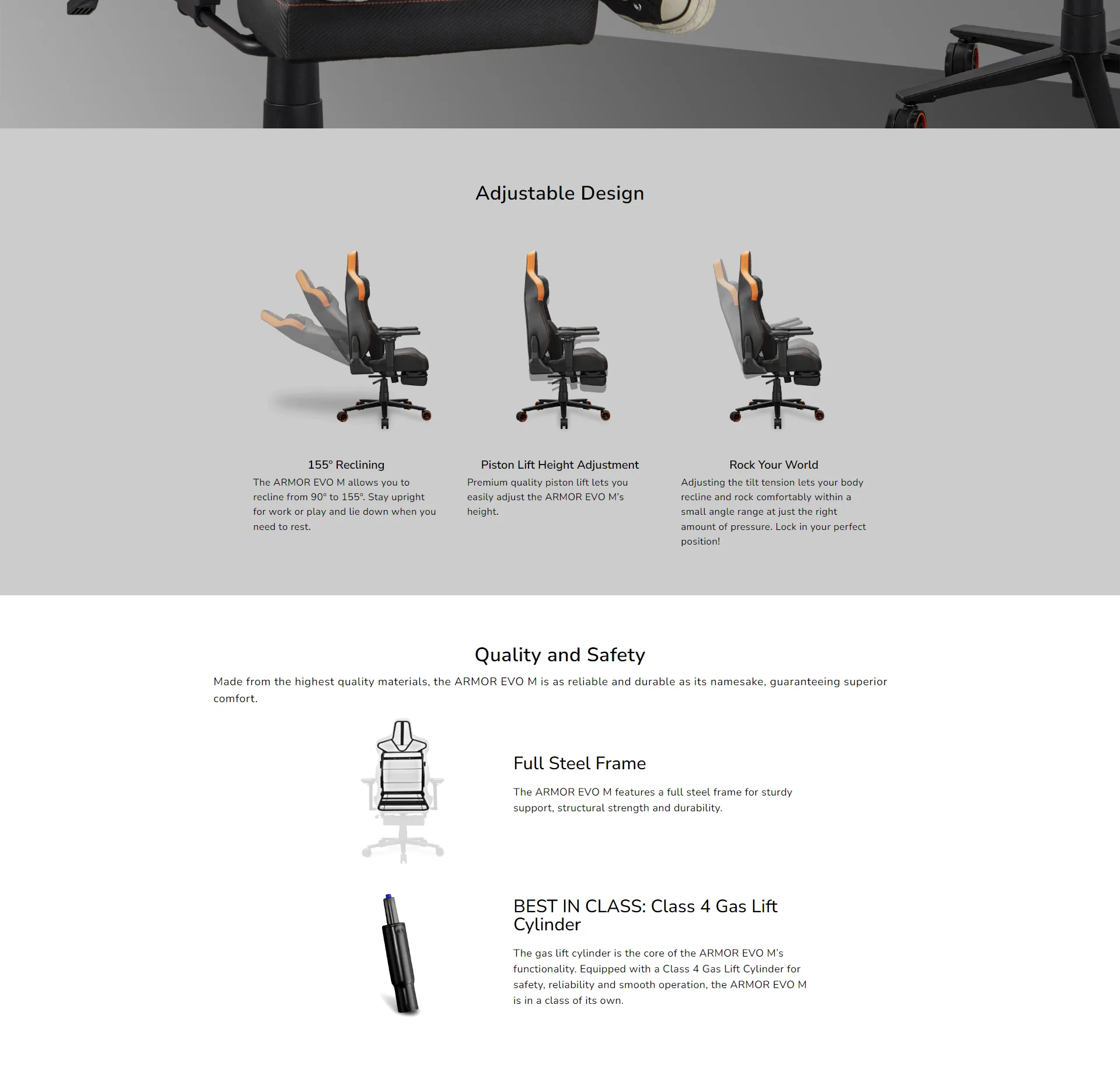 Cougar Armor Evo M PVC Leather, 5D Adjustable Armrest, Lumbar Cushion Gaming Chair Black/Gold - spec 4 - MegaComputer.pk