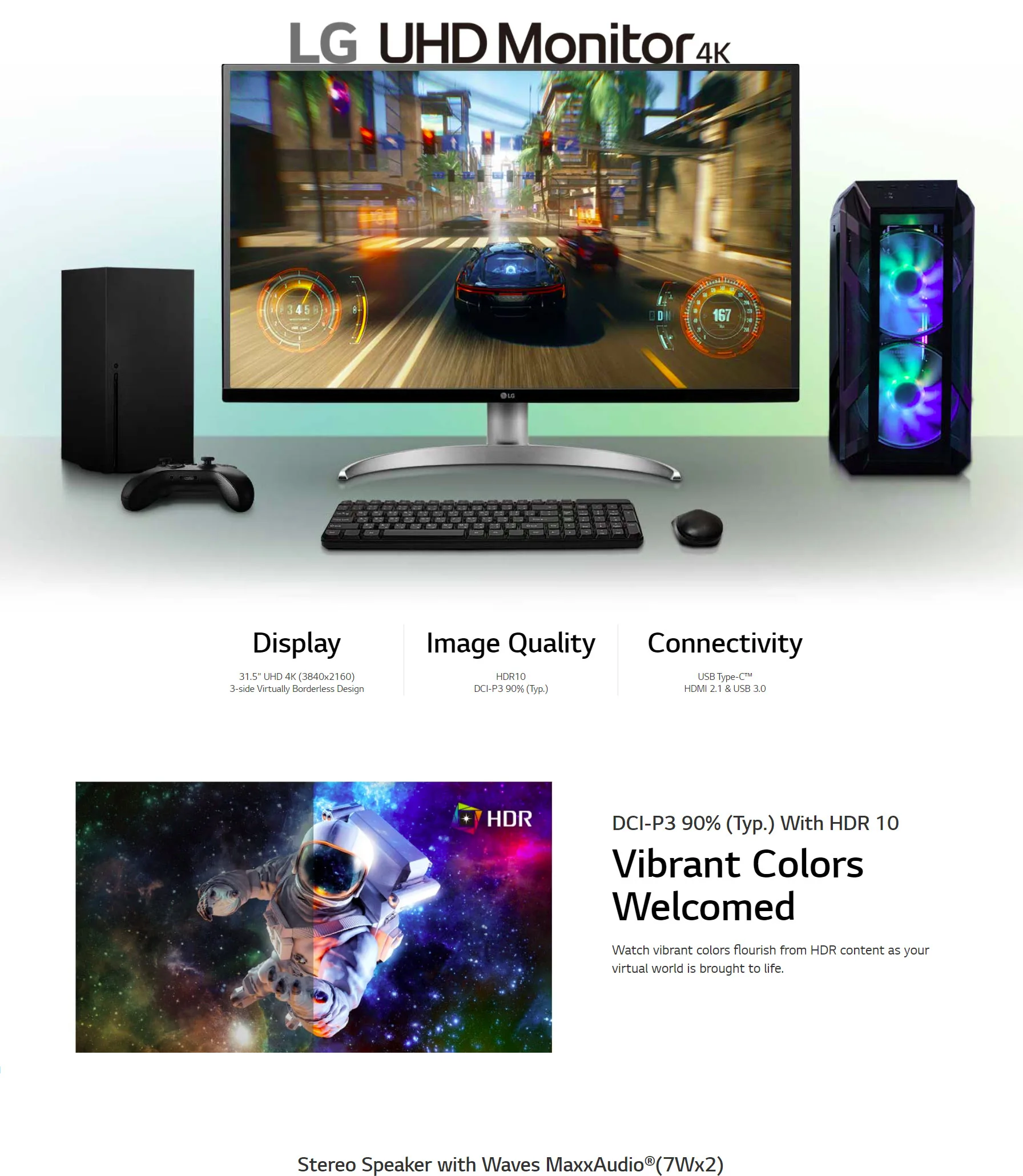 LG 32'' UltraFine 32UQ750-W UHD 4K 144Hz HDR 10 USB Type-C™ with 65 PD Gaming Monitor - spec 1 - MegaComputer.pk