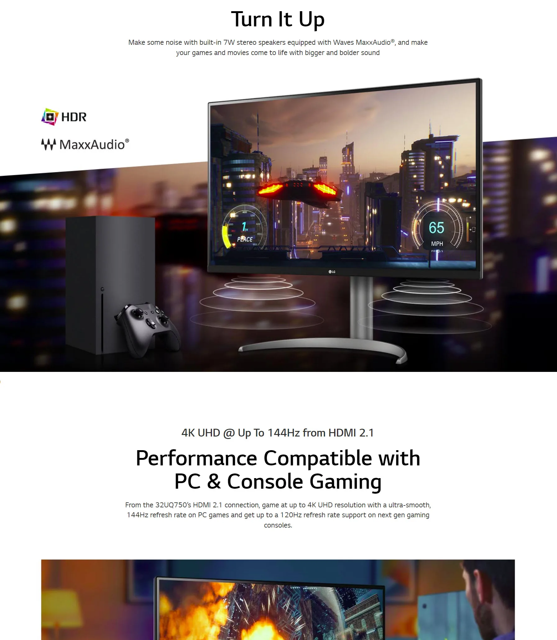 LG 32'' UltraFine 32UQ750-W UHD 4K 144Hz HDR 10 USB Type-C™ with 65 PD Gaming Monitor - spec 2 - MegaComputer.pk