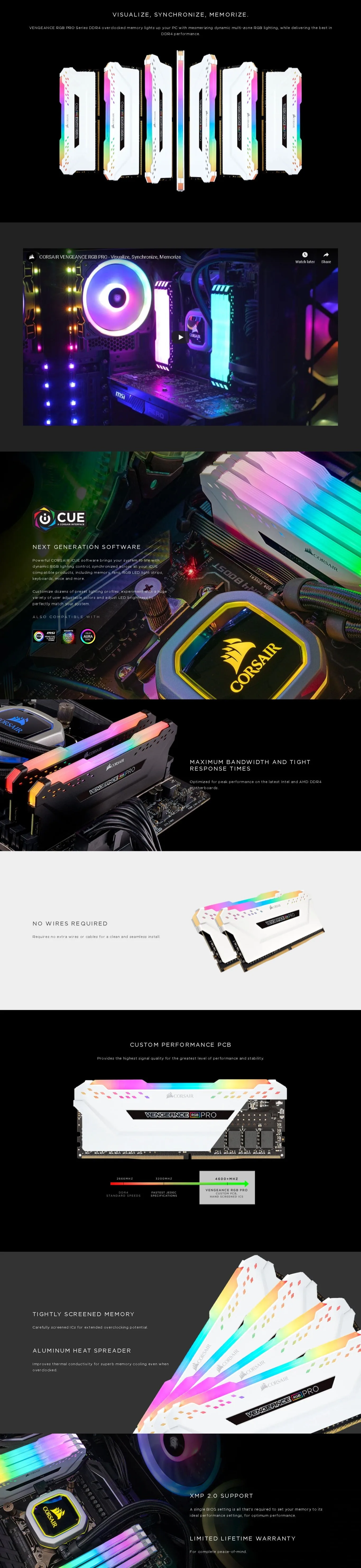 CORSAIR Vengeance RGB Pro 16GB (2 x 8GB) 288-Pin DDR4 SDRAM DDR4 3600Mhz (PC4 28800) Intel XMP 2.0 Desktop Memory Kit
