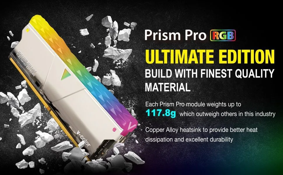 V-Color Prism Pro RGB 16GB(2x8GB) DDR4 DRAM 4000MHz Dual Kit - Silver