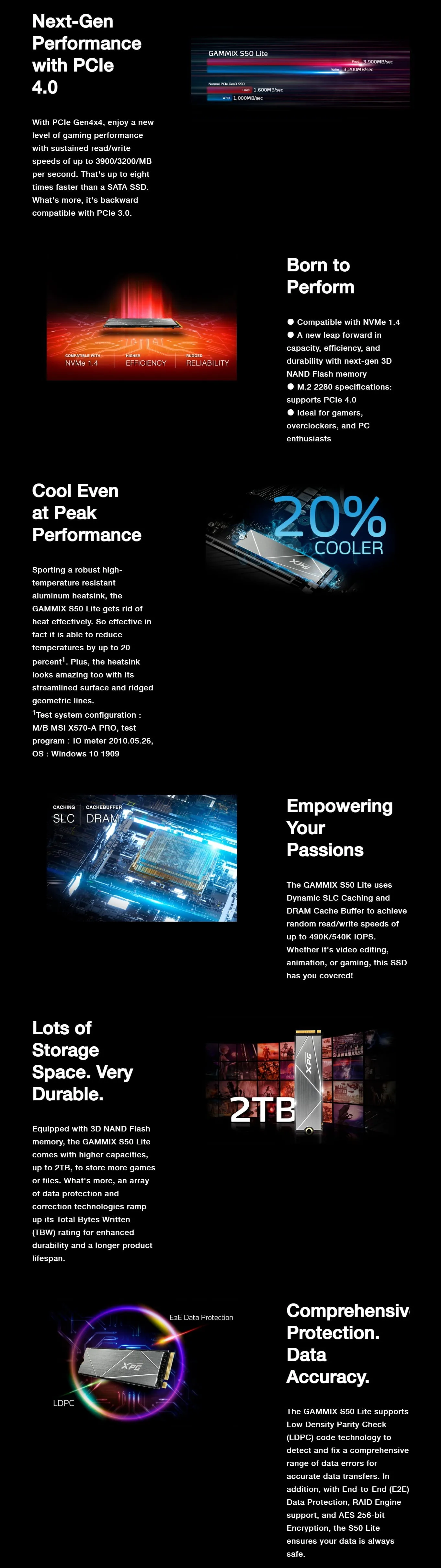 XPG GAMMIX S50 Lite 1TB PCIe Gen4x4 M.2 2280 SSD