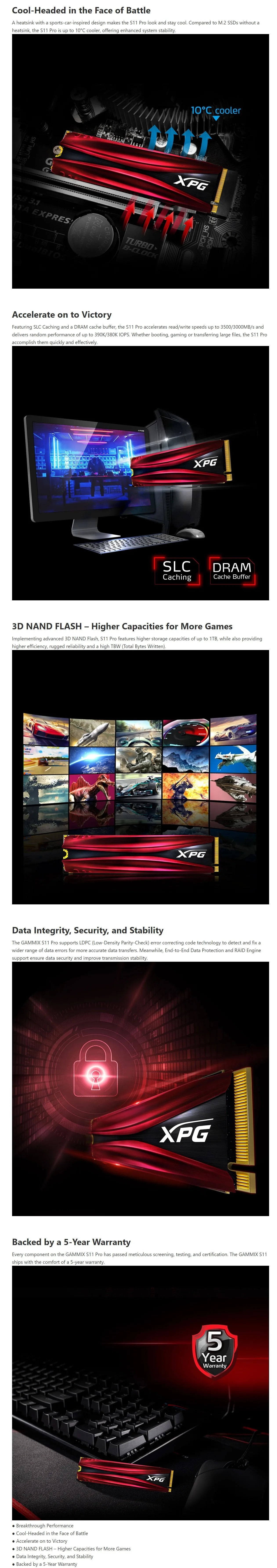 XPG GAMMIX S11 Pro 512GB PCIe Gen3x4 M.2 2280 Solid State Drive SSD