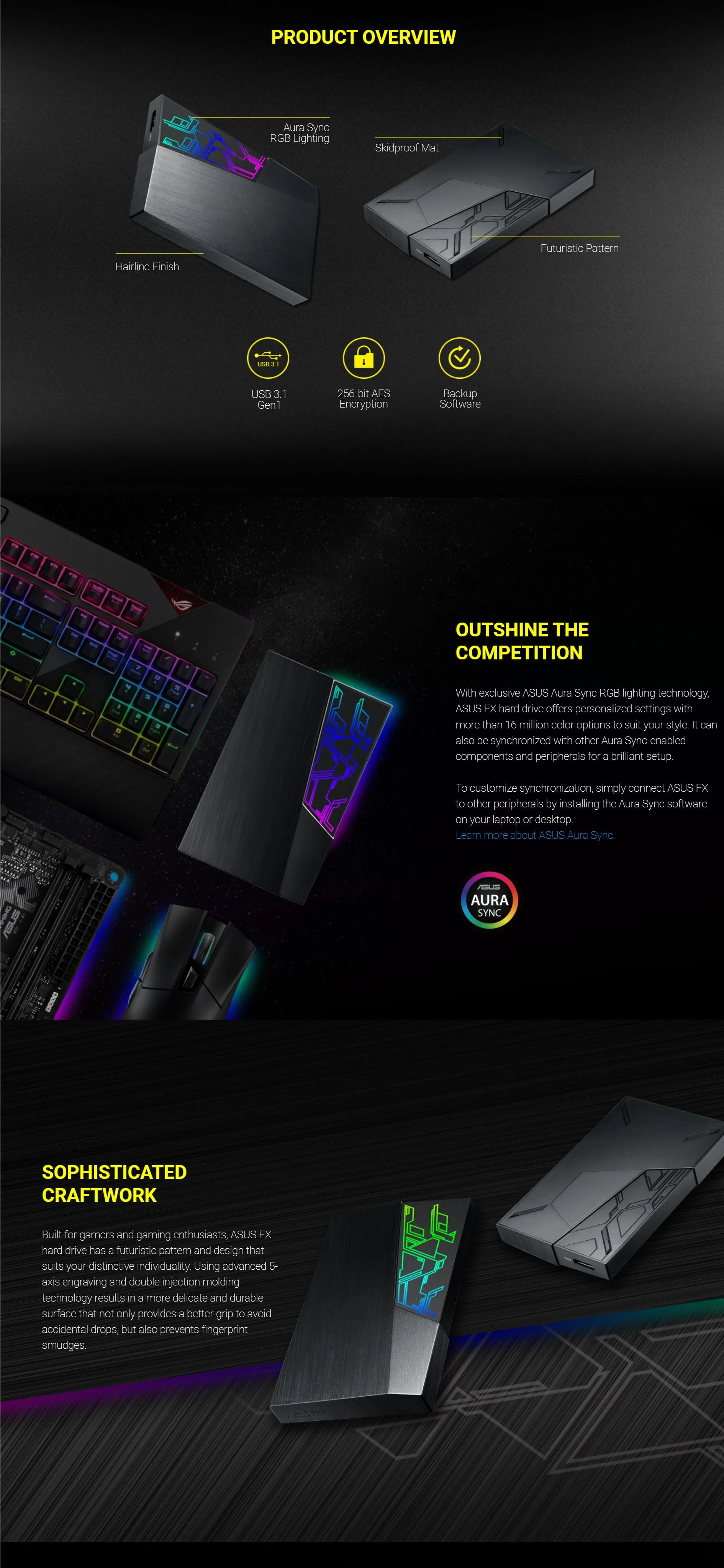 ASUS FX External Hard Drive - 2 TB 2.5-inch External Hard Drive, Aura Sync RGB, USB 3.1 Gen1, 256-bit AES Encryption, Au